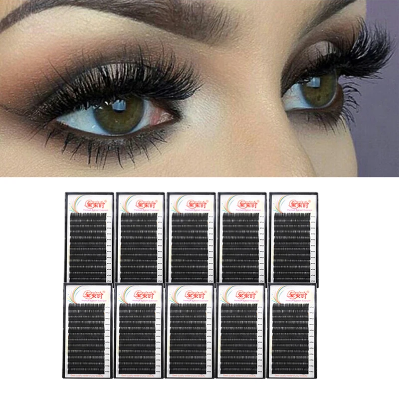

All Sizes 10pcs 3D Russian Individual Eyelash Extension Natural Soft Eyelashes Extension Korea Silk Volume Eyelashes for Make Up