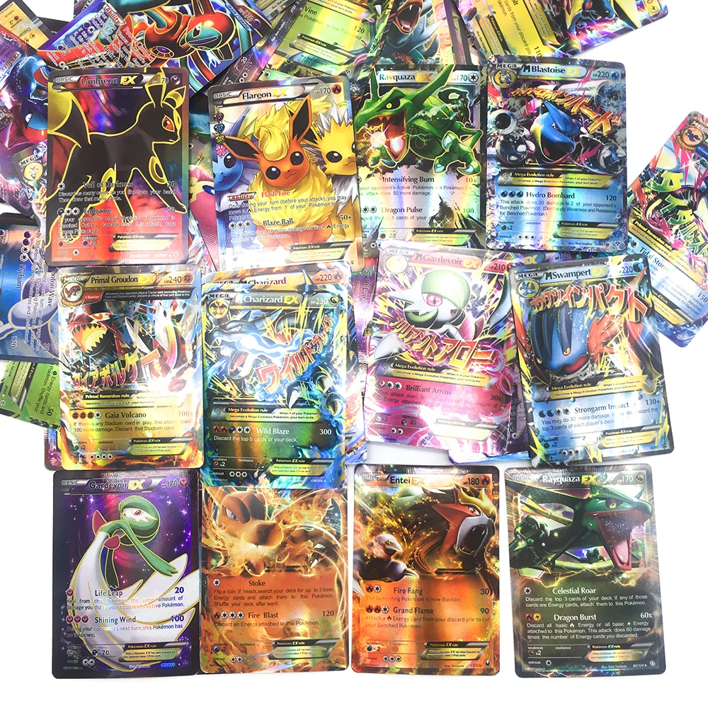 100PCS Takara Tomy PTCG Pokemon GO Cards GX EX MEGA Trainer 3D Flash Card SWORD&SHIELD SUN&MOON Collectible Gift Children Toy