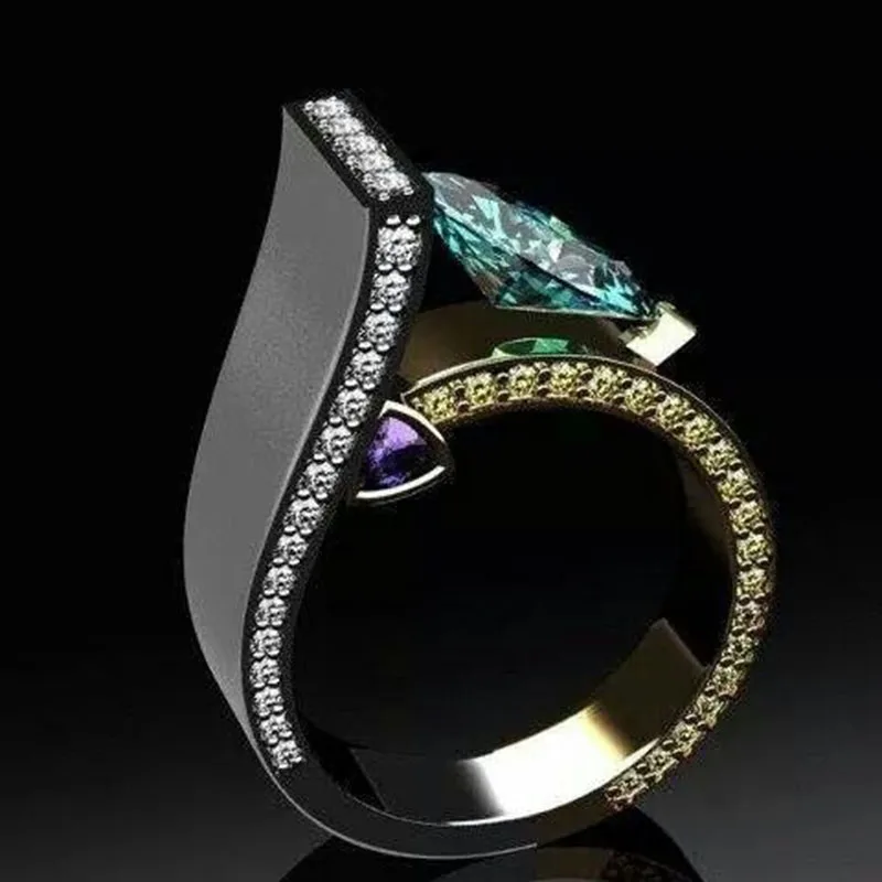 YOBEST роскошные кольца с зеленым камнем и кристаллами для женщин, гламурные кольца из розового золота с цирконием, обручальные кольца, ювелирные изделия, бижутерия