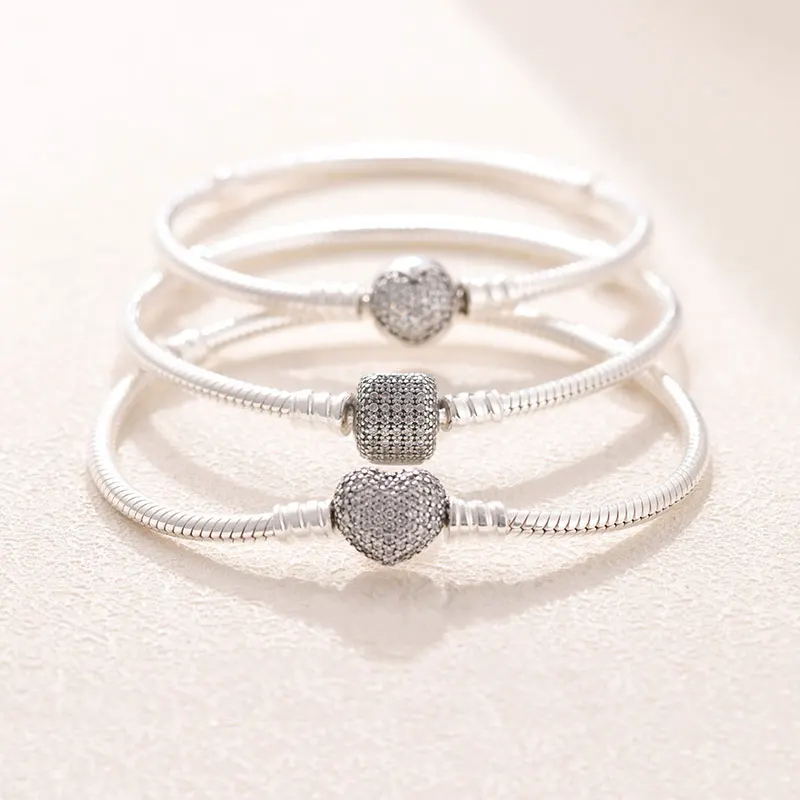 TOP SALE Pulseira Bracelet Femme 925 Sterling Silver Heart Snake Chain Bracelet For Women Fit Original Charm Beads Jewelry Gift - Image 4