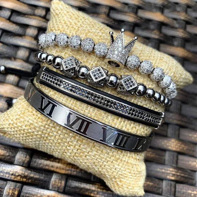 4pcs Silver 3 шт./компл. Для мужчин браслет ювелирные изделия венец талисманы бусины макраме Браслеты для wo Для мужчин в едином положении во время занятий легкой атлетикой masculina в едином положении во время занятий легкой атлетикой, wo Для мужчин Браслеты - Окраска металла: 4pcs Silver