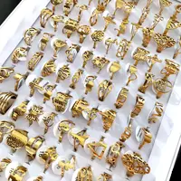 Bulk lots 25pcs 16-20mm Mix Laser Cut Ring Women's Mix Colors  stainless Steel Party Ring Trendy Jewelry 2