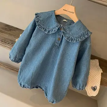 

Newborn Long Sleeve Bodysuits 2020 Autumn Baby Boy Girl Denim Bodysuit Playsuit Outfit Set Baby Clothes