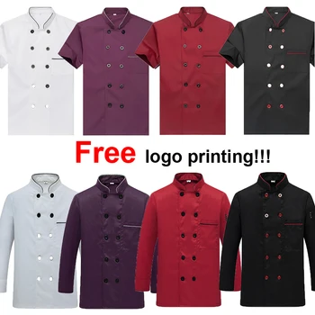 

Free Logo Printing on Chest Double Breast Pocket Design Man Chef Uniform Jacket Coat Restaurant Kitchen Wear Waiter Shirt