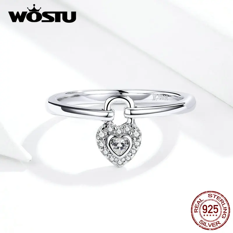 WOSTU New Real 925 Sterling Silver The Lock Heart Rings For Women Mean Love Forever Birthday Party Gift DXR589