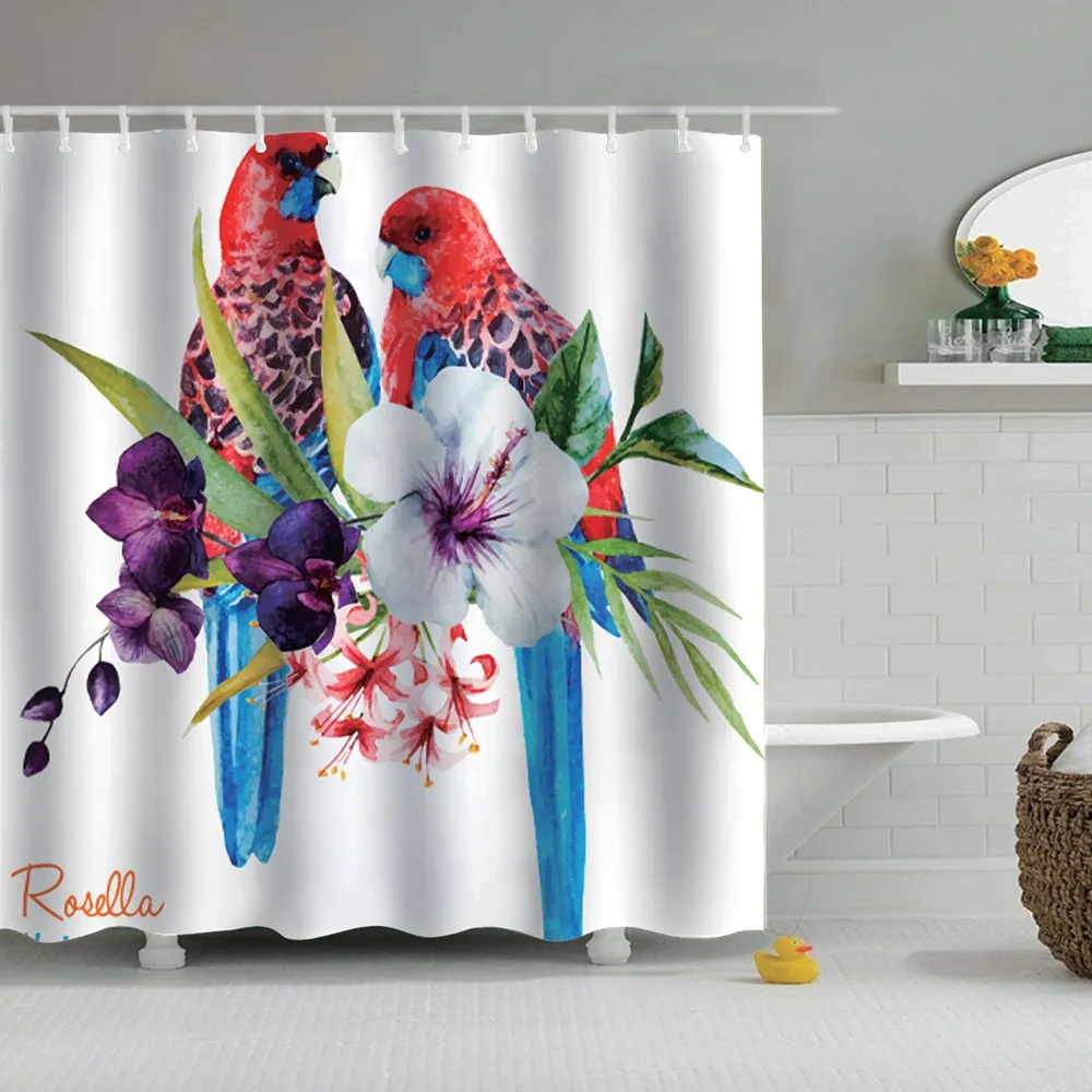 Dafield Parrot Shower Curtain Jungle Colorful Birds On Tree Branches Theme Tropical Nature Plants With Hooks | Дом и сад