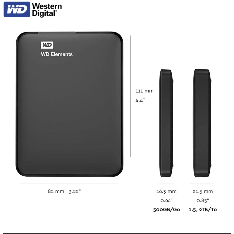 WD элементы 500 Гб Портативный внешний жесткий диск USB3.0 HD 1 ТБ 2 ТБ 4 ТБ Ёмкость жёсткого диска SATA запоминающее устройство для компьютера ПК PS4