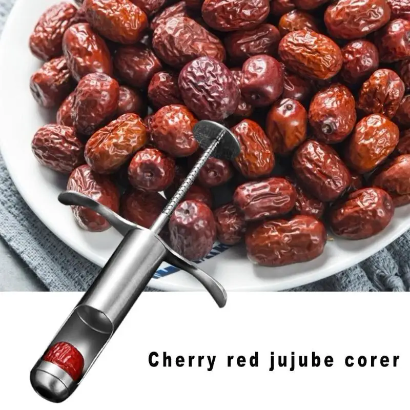 Кухня прочный Вишневый сердечник в форме шприца Jujube красный финики ptter нержавеющая сталь фрукты ядро для удаления Серебристые гаджеты