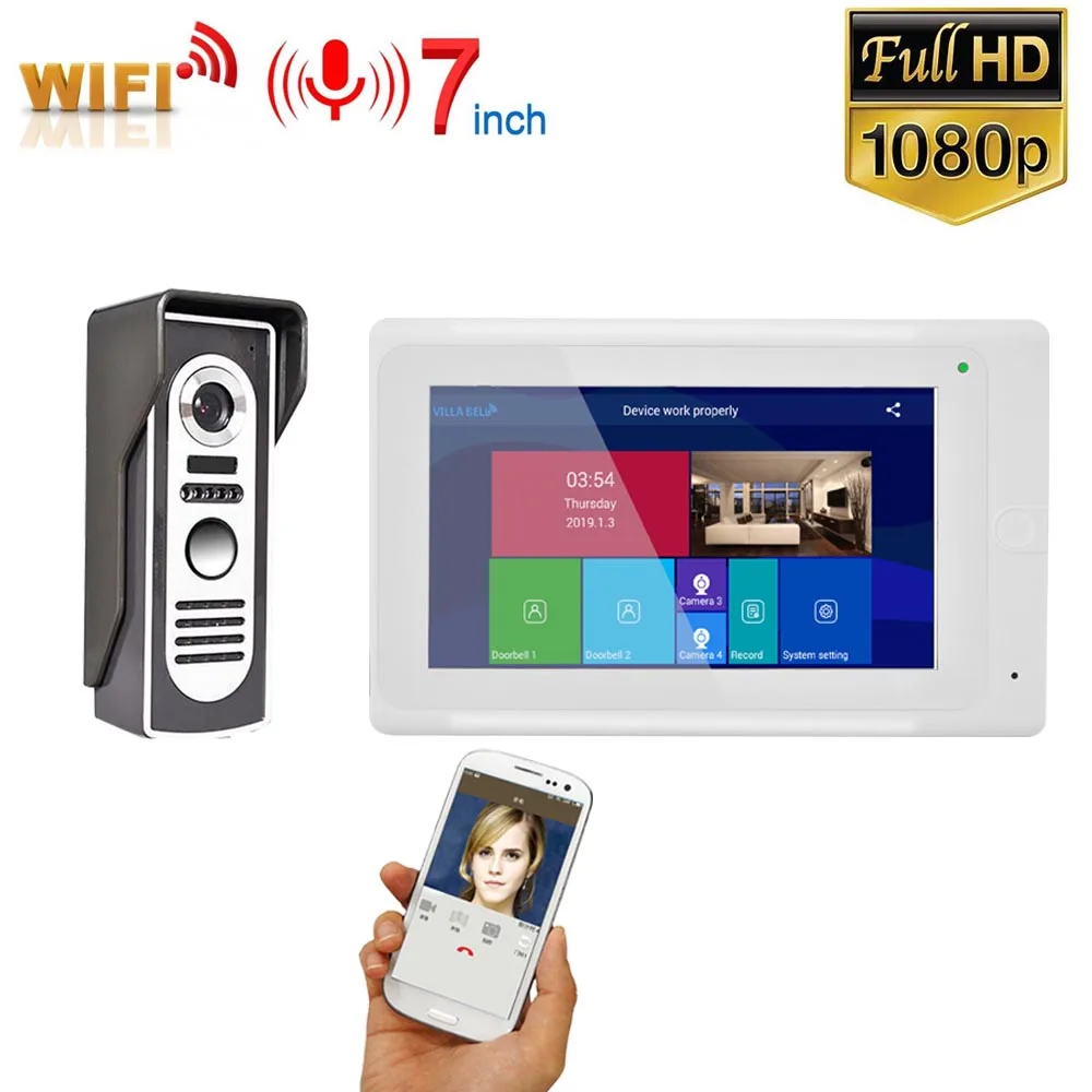buy 7inch Record Wifi Wireless Video Door Phone Doorbell Intercom Entry System with HD 1080P Wired Camera Support Remote APP