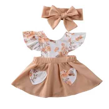 

Girl Dress 2020 Newborn Infant Baby Girl Clothes Flower Ruffle Bodysuit Jumpsuit Dress+Headband Outfit