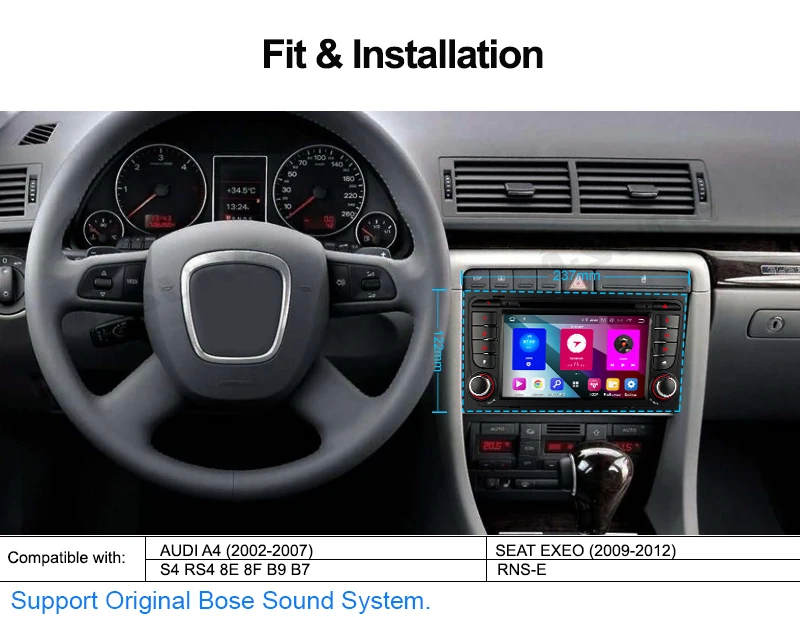 -Конечно 7 дюймов 2 Din Android 8,0 Автомагнитола DVD gps для Audi A4 (2002-2007) S4 RS4 навигации с управлением зеркалами Wi-Fi 4 Гб Оперативная память