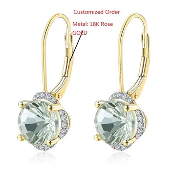 

LP Customized Solid 18K Rose Gold Diamond Earrings Natural Green Amethyst 3.79CT Special Daisy cutting FineJewelry For Gift