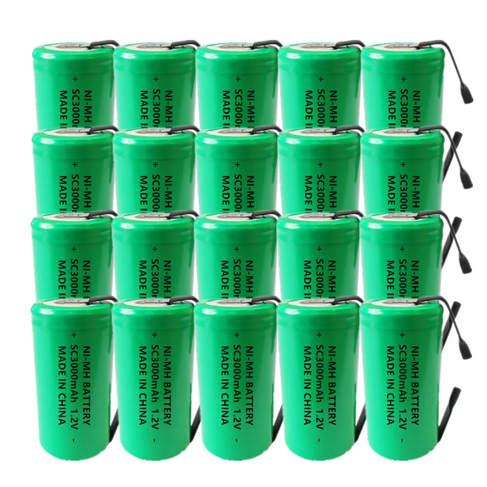 

real capacity 20pcs nimh SC3000mah battery 1.2v 10C rechargeable batteries for power tools electric drills vacuum cleaner