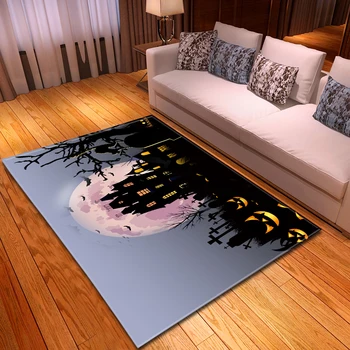 

Halloween Living Room Area Rug Carpets Parlor Party Decor Floor Mat Rugs Horrified Bat Ancient Castle Grave Printed Large Carpet