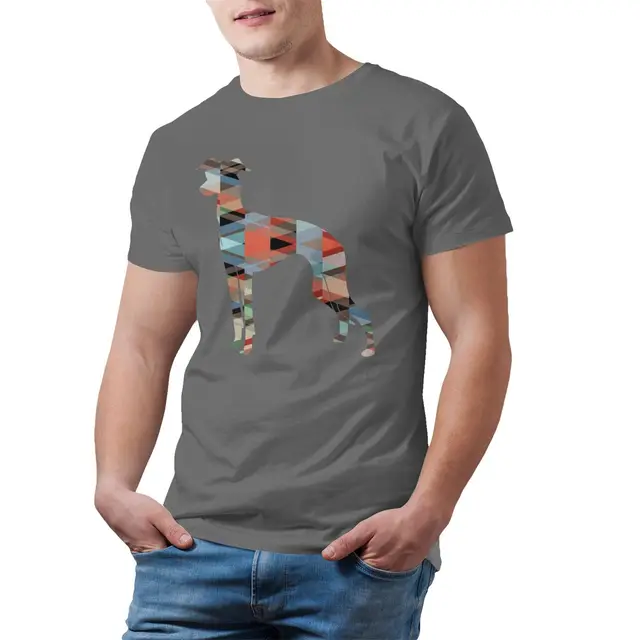 Italian Greyhound T Shirt Geo Pattern Silhouette T-Shirt Awesome 100 Percent Cotton Tee Shirt Man 4xl Tshirt Dark Gray