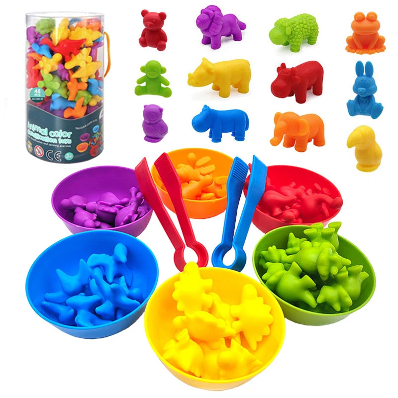 Montessori Material Rainbow Counting Bear Math Toys Animal Dinosaur Color Sorting Matching Game Children Educational Sensory Toy 1