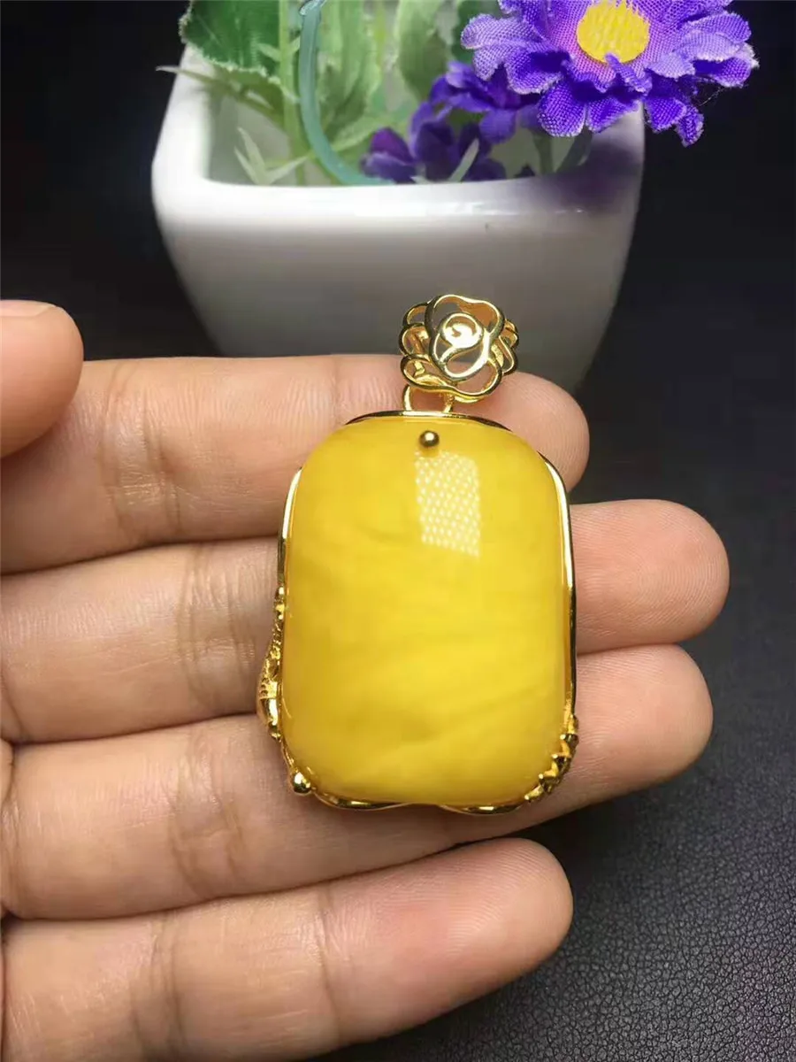 

Drop Shipping Woman Lady Crystal Bead Pendant 40x26x12mm Genuine Yellow Gemstone Natural Amber Pendant
