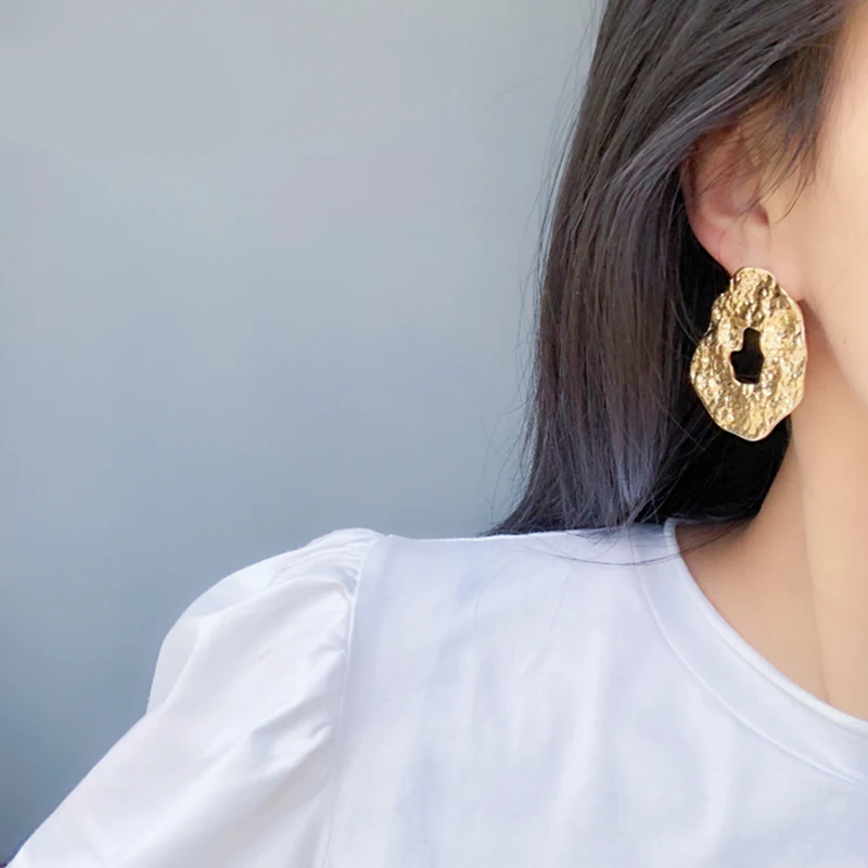 Geometric Irregular Drop Earrings for Women Gold Color Hollow Metal Earrings AENSOA drop earrings,geometric earrings