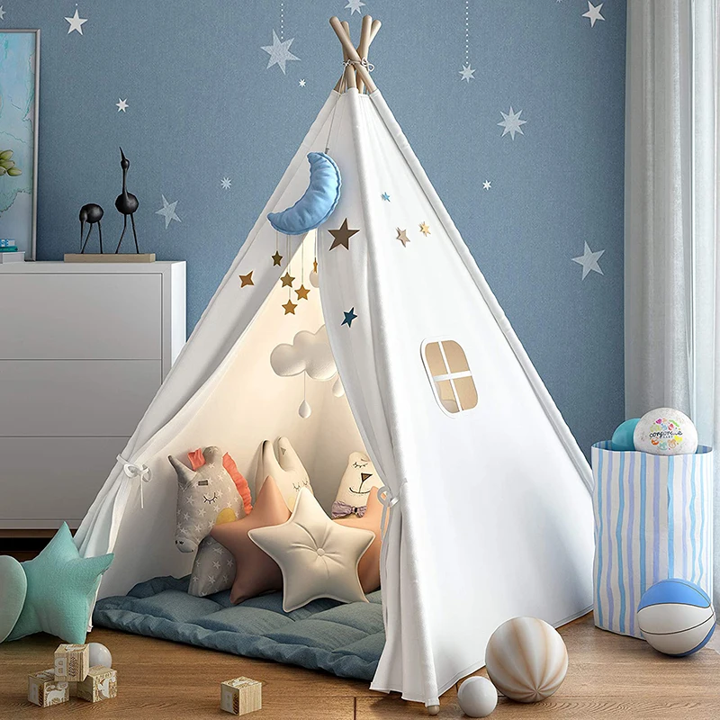 Blue And White Striped Children's Teepee Play House Baby Wigwam Play Tent 