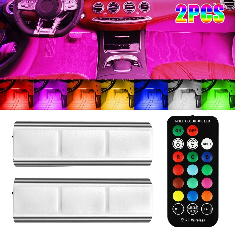 Wireless RGB LED Car Interior Floor Decorative Atmosphere Lamp Ambient Light Accessories USB Charging Portable Remote Control