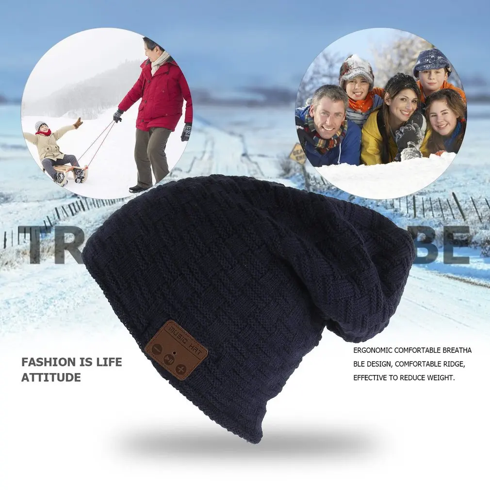 Wireless Bluetooth 4.2 Smart Cap Warm Winter Beanie Hat Multifunction Headphone Headset Speaker Mic Thickened Velvet Hat