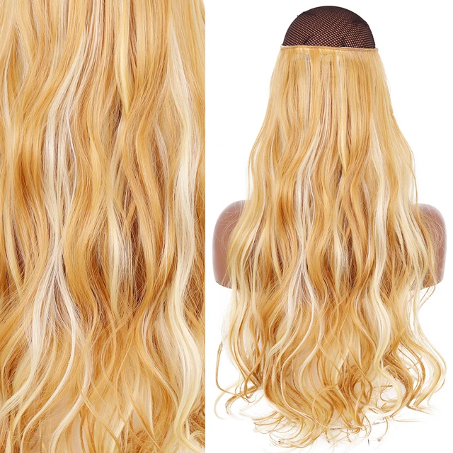 Synthetic No Clip Invisible Wire Hair Extensions Straight Natural Black Blonde One Piece False Hairpiece Halo Hair Extension J-27h613