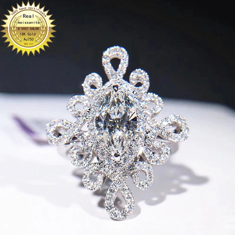 

18K goldr ring 1ct D VVS moissanite ring Engagement&Wedding Jewellery with certificate 026