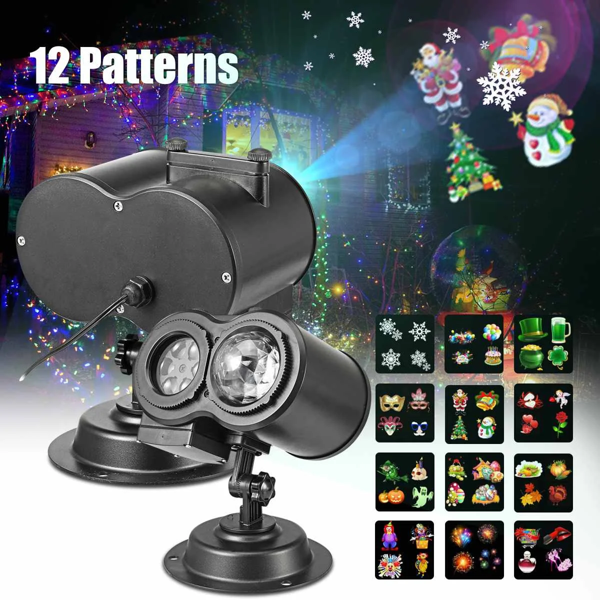 

Remote Control LED 12 Patterns Laser Double Projector Outdoor Lights Waterproof X mas Halloween Party Landscape Lamp Stage