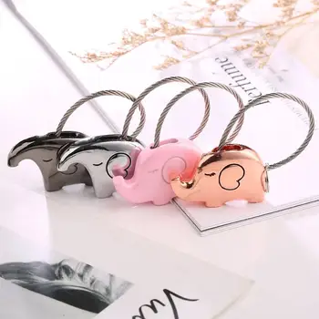 

2PCS Lovely Elephant Key Ring Creative Kissing Animal Couple Keychain Metal Wire Rope Kiss Key Holder Keyring Gift