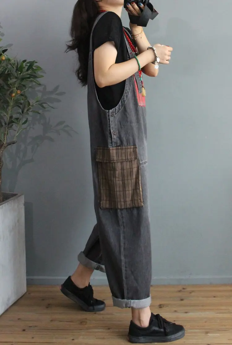 Max LuLu 2020 New Autumn Korean Fashion Designer Womens Plaid Denim Trousers Ladies Printed Vintage Jeans Casual Loose Overalls