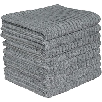 

Hot Sale Microfiber Kitchen Towels-Super Absorbent Dish Towels-One Side Ribbed One Side Smooth Tea Towels Pack of 8 Gray