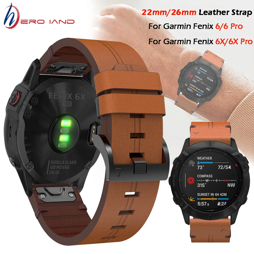 Для Garmin Fenix 5 / 5X Plus 6 6X Pro Смарт часы кожаный ремешок Ремешок Браслет 20 22 мм 26