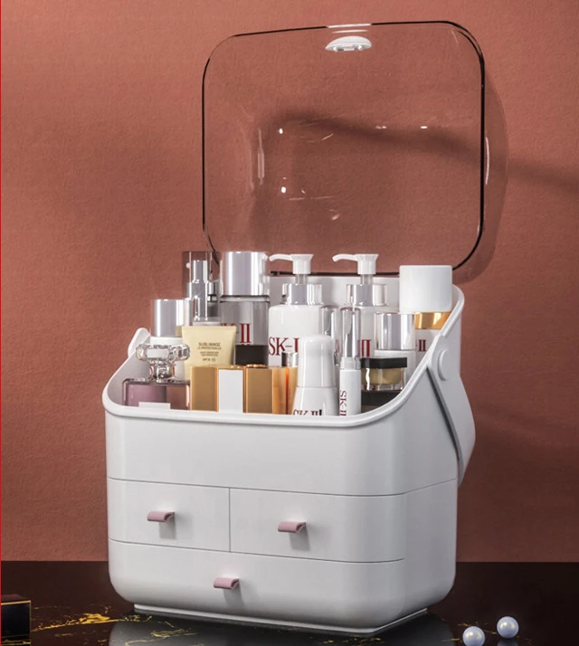 

Dustproof Plastic Makeup Organizer with Cover Cosmetic Organizer Makeup Box Lipstick Makeup Storage Dressing Table Organizer
