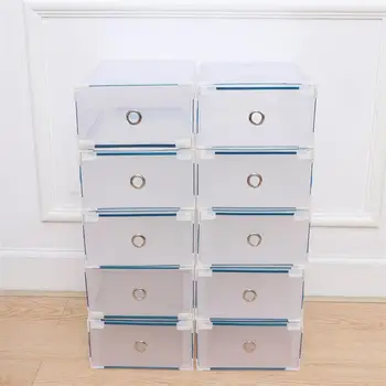 

10pcs Shoes Storage Box Household Plastic Drawer Type Storage Box Metal Edging Storage Case Organizer Stackable Shoes Holder
