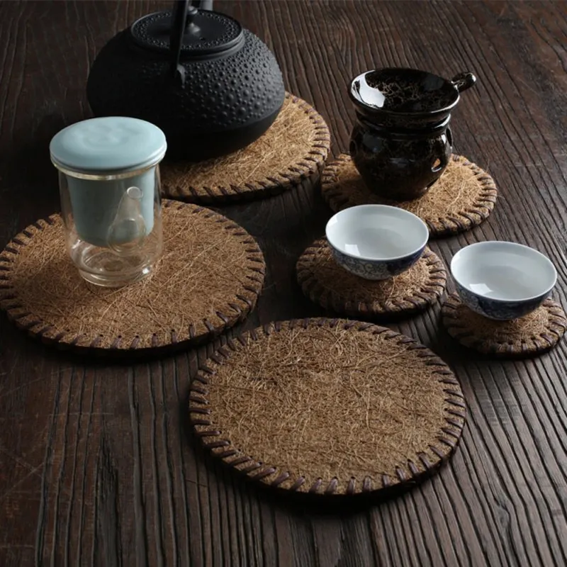 Wood Placemat Coaster Kitchen Table Bowl Mat Durable Hand Woven Insulation Coffee Cup Coaster Tea Ceremony Accessoriess Supplies coffee accessories tea set tea cup mat