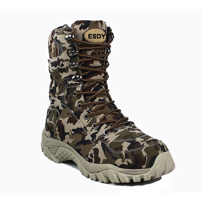 2019 Men Military Tactical Boots Winter Breathable Leather Camouflage Lace Up Boots High Combat Ank