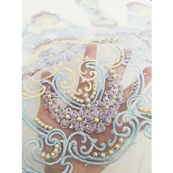 

2020 New Fashion Design High Quality Lovely Multicolor Beaded Lace Fabric Factory Price Handmade Embroidery Tulle Mesh For Lady