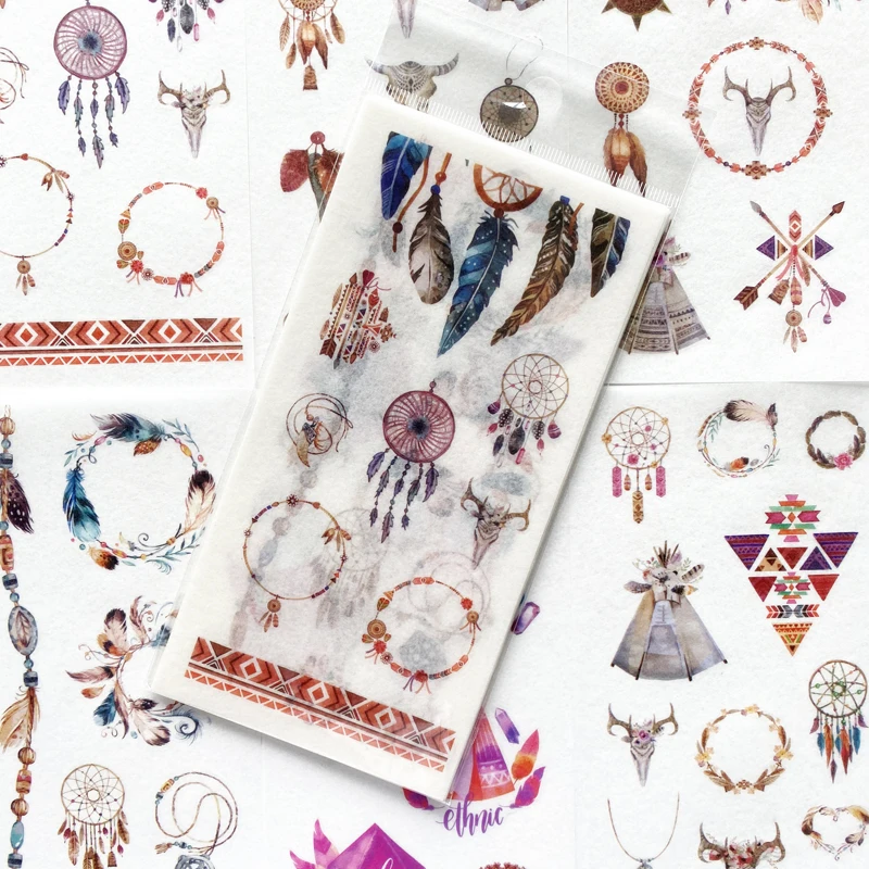 6 листов, индийский стиль, кольца с перьями, клеящиеся наклейки, декоративный альбом, дневник, этикетка, бумага, ручной декор, детский подарок