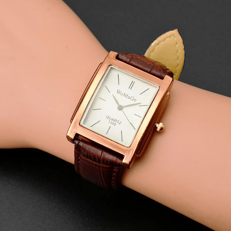 2019 New Square Men Watch Rose Gold Silver Case Watch men Luxury Brand Leather Band Quartz Clock Montre Homme