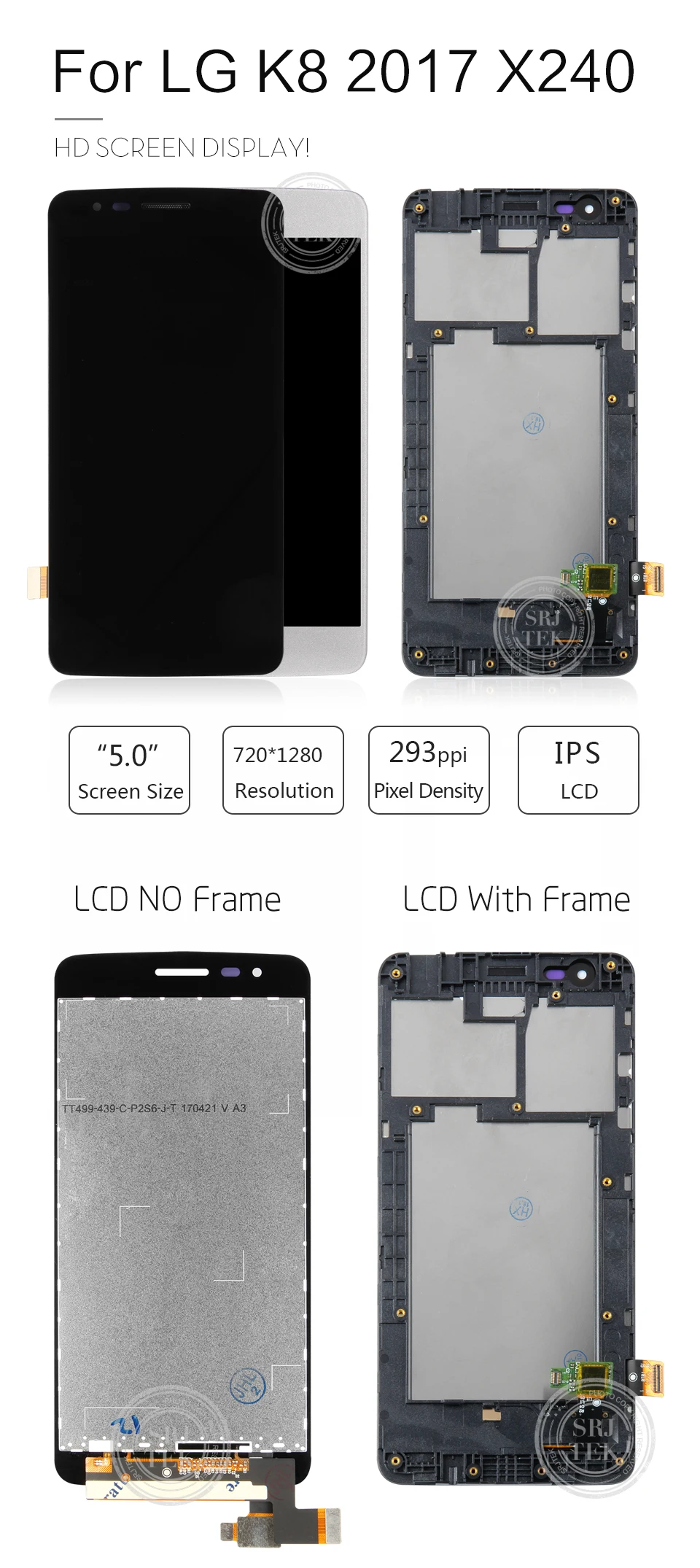 Оригинальный ЖК-дисплей для LG K8 2017X240 ЖК-дисплей Дисплей Сенсорный экран процессор изображений с рамкой полная сборка 5,0 ''для LG K8 2017 Дисплей