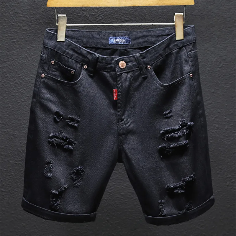 Summer Denim Shorts Ripped Holes Black Half Jean Boys 38 40 42