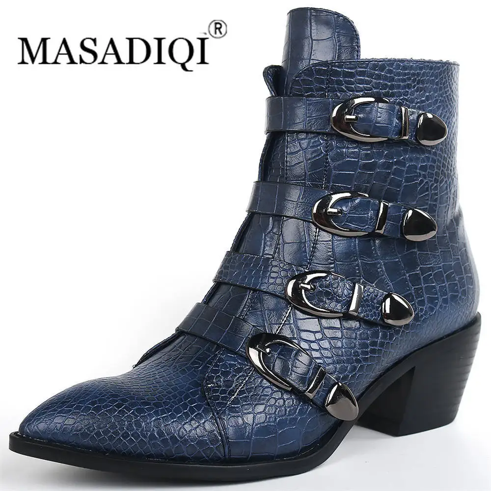 

MASADIQI Genuine Leather Women Ankle Boots Buckle Brand Shoes Woman Handmade Female Booties Women Martin Boots Winter Shoes 2020