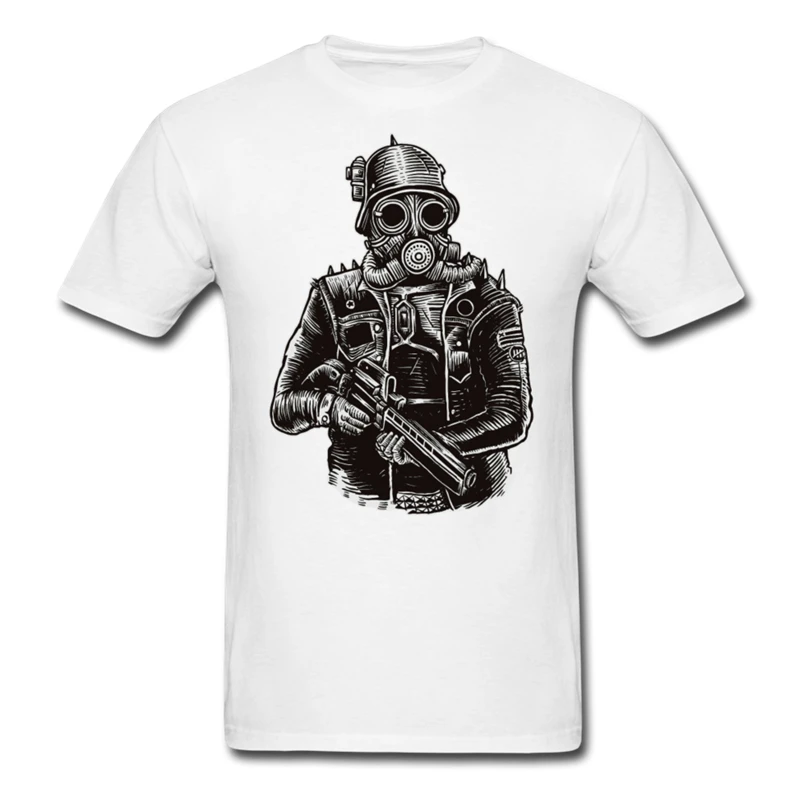 Стимпанк солдат-солдат с противогаз Мужская футболка классная Повседневная |