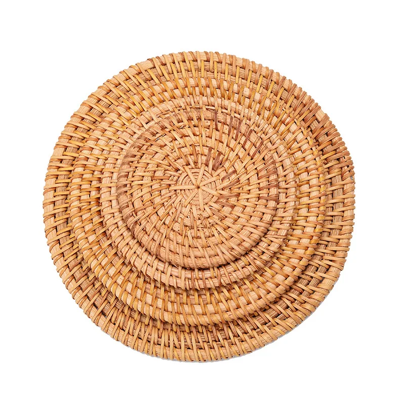 Tappetino per tazza rotondo in Rattan naturale Hot Pad, tovaglietta per isolamento caldo tessuta a mano s imbottitura per tavolo accessori per la decorazione della cucina 5