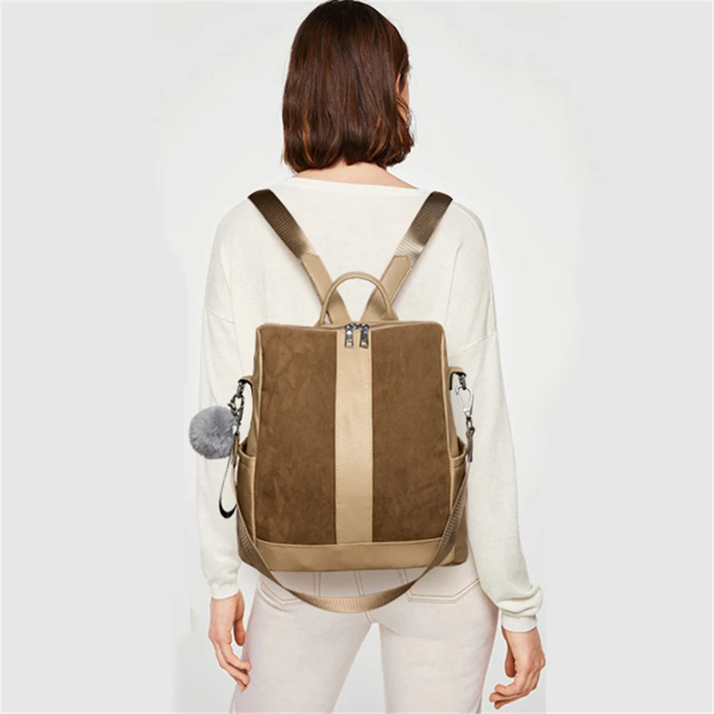 Модный женский рюкзак из замши и кожи с нейлоновым ремешком, женские сумки на плечо с помпонами для женщин Mochila