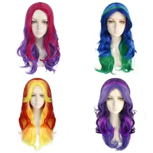Ebingoo длинные волнистые многоцветные парики, радужные цветные парики, термостойкие синтетические Косплей парики для женщин