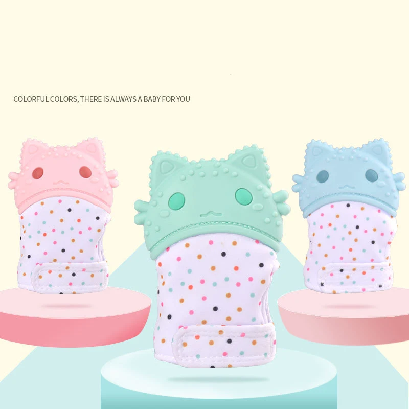 Baby Silicone Mitts Teething Mitten Glove Sound Teether Newborn Chewable Nursing Mittens Teether Natural Stop Sucking Thumb Toy