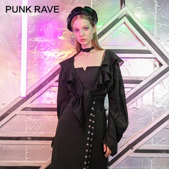 

PUNK RAVE Girl's Fashion Trend Dark Short Coat Ruffled Collar Petal Sleeve Small Cardigan Women Short Coat Spring Summer