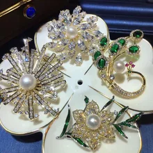 Рождественские подарки, покрытые медью 4 шт. Броши с натуральной пресной водой, золотые жемчужные броши