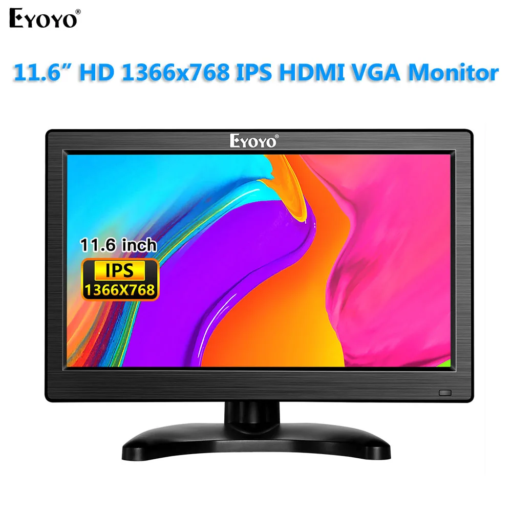 Eyoyo 12" Ips 1366x768 Hd Monitor Cctv Display Lcd Screen With Usb Hdmi Vga Av Bnc Audio Remote